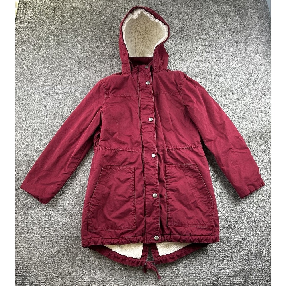 Gap Womens Sherpa Lined Parka Jacket Burgundy Maroon Cotton Hooded Coat Size S